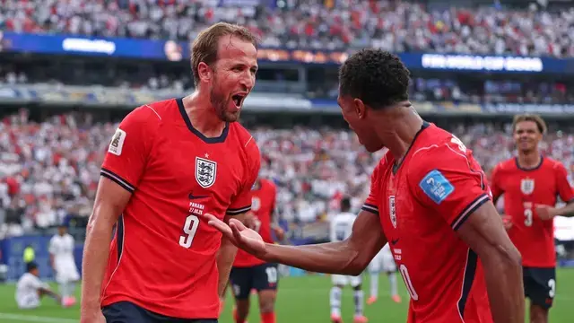 Harry Kane Timnas Inggris merayakan gol saat menghadapi Panama di Piala Dunia 2026.